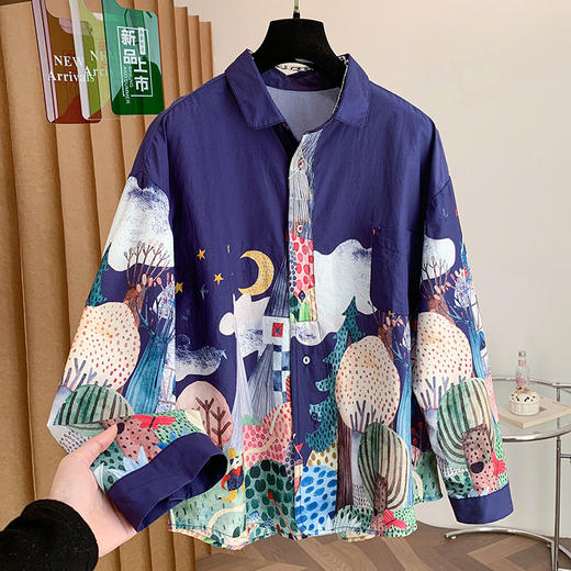 百媚生 翻领单排扣宽松长袖衬衫女C072-6597 商品图1