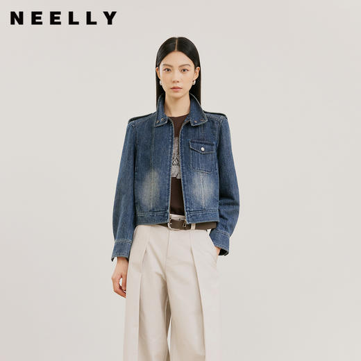 NEELLY纳俪商场同款春新款时尚休闲正肩牛仔外套女直筒利落短上衣N26021C01060 商品图0