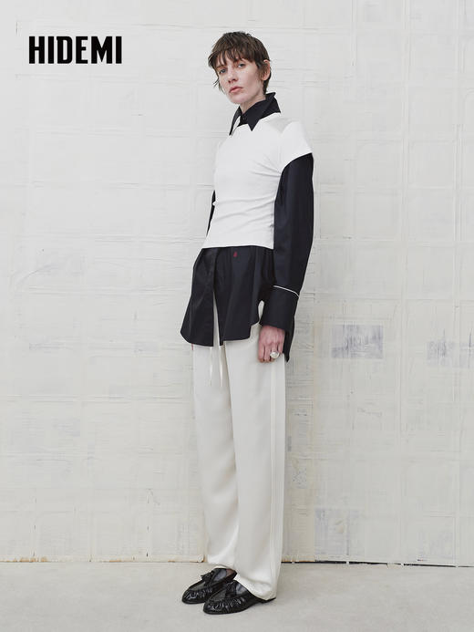 HIDEMI 设计感修身正肩短袖圆领T恤上衣 商品图6