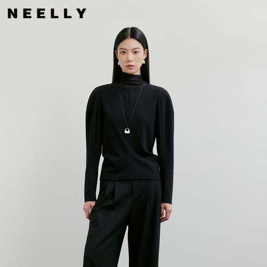 NEELLY纳俪商场同款春新款一字肩叠穿收腰长袖女气质优雅套头上衣N26011R01011 商品图0