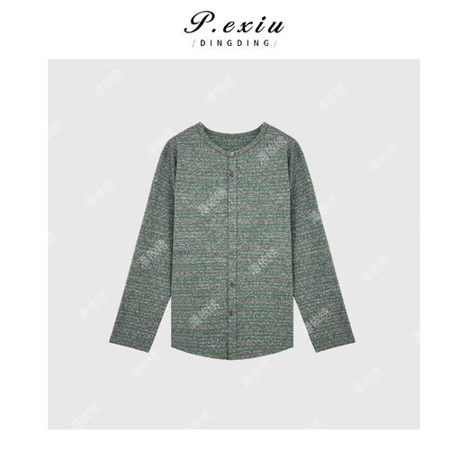 A008潘依绣丁丁宠粉雪花纱纹理感气质简约圆领长袖开衫 W-62349 商品图1