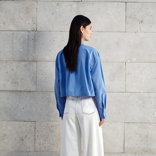 NEELLY纳俪商场同款春季新款宽松休闲长袖衬衫女百搭纯色短款上衣N26024B04512 商品图1