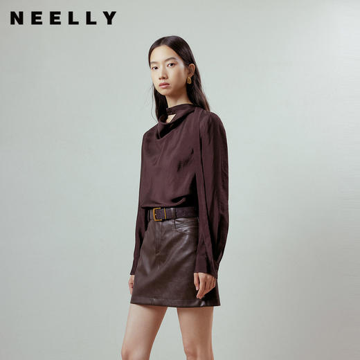NEELLY纳俪商场同款春新款时尚简约飘带衬衫女优雅设计感荡领上衣N26012B01033 商品图0