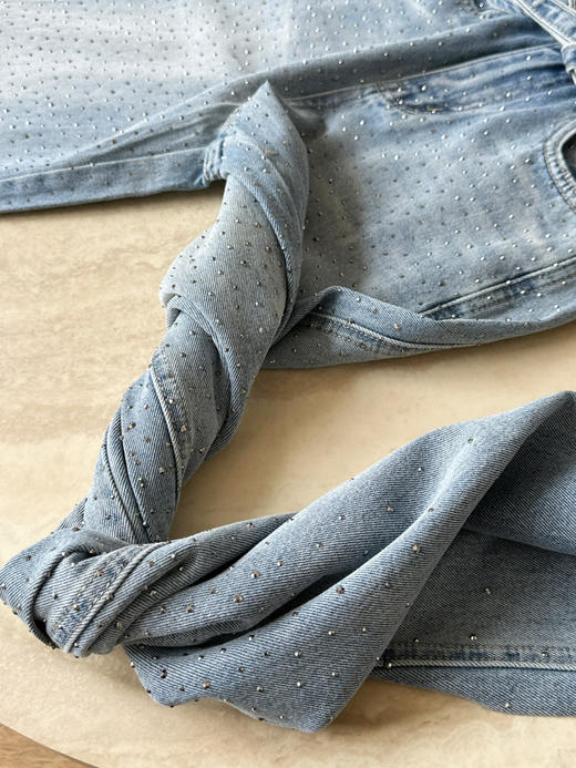 春季新款璀璨星河~重工细闪满天星烫钻高腰显瘦阔腿牛仔裤（配腰绳） 商品图13