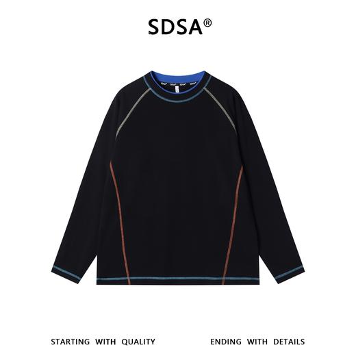 26T51SDSA男装2026新款潮牌街头风明线长袖撞色明线宽松圆领T恤 商品图1