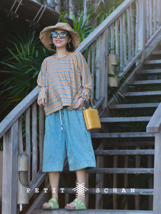 Petit Schan小闪 CLO#1052 Cicada chirping 蝉鸣 汉麻棉条纹长袖T恤 商品图5