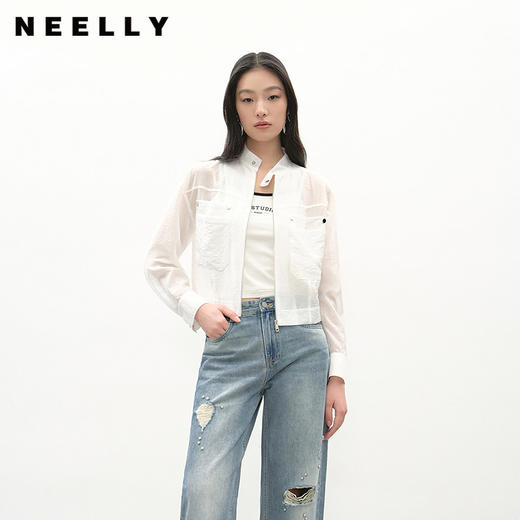 NEELLY纳俪商场同款春季新款浅色简约立领夹克女休闲随性短外套N26034C04518 商品图0