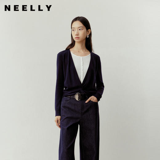 NEELLY纳俪商场同款春新款设计感撞色假两件针织衫女休闲通勤上衣N26023A01053 商品图0