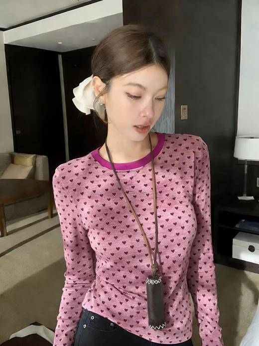 植绒爱心合体针织长袖T恤 商品图3