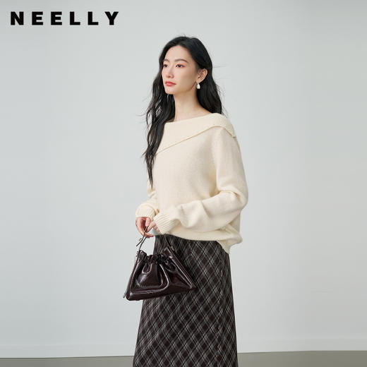NEELLY纳俪商场同款春季新款设计感翻领针织衫女软糯显白亲肤上衣N26014A06606 商品图0