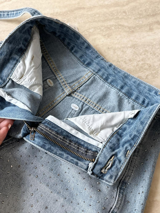 春季新款璀璨星河~重工细闪满天星烫钻高腰显瘦阔腿牛仔裤（配腰绳） 商品图9