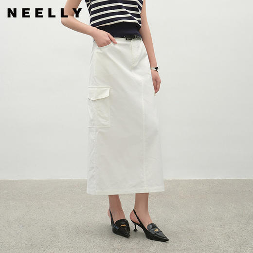 NEELLY纳俪商场同款夏新款简约随性半身裙女百搭经典显瘦A字长裙N26044E04406 商品图0