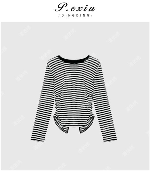 04-6潘依绣丁丁宠粉夏季新款轻薄舒适漏背褶皱长袖T恤 Q9018 商品图0