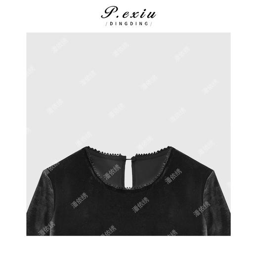 A008潘依绣丁丁宠粉韩系丝绒简约圆领袖口拼接长袖T恤Q15346 商品图2