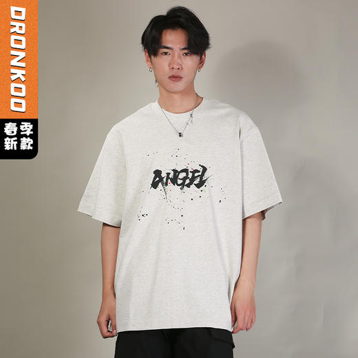 DRONKOO 2026 圆领前ANGEL彩点印花阔短袖T恤 商品图0