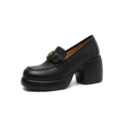 【预售5天】春季新款圆头玛丽珍鞋女真皮一脚蹬羊皮粗跟时尚浅口单鞋NWS1&N9889 商品图4