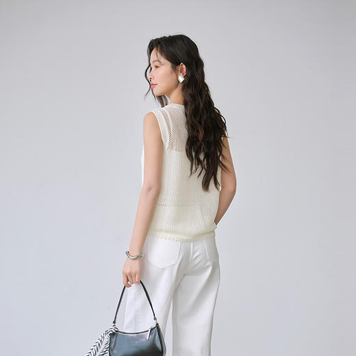 NEELLY纳俪商场同款夏季新款无袖拼接镂空针织衫女舒适休闲上衣N26044A04580 商品图2