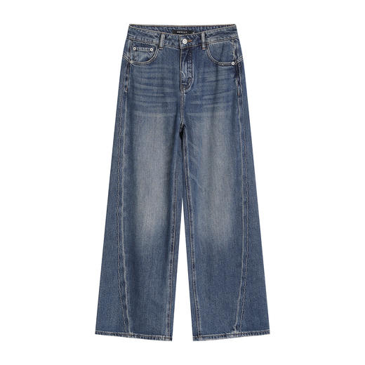 NEELLY纳俪商场同款春季新款经典直筒廓形牛仔裤女复古高腰长裤N26011H01020 商品图3