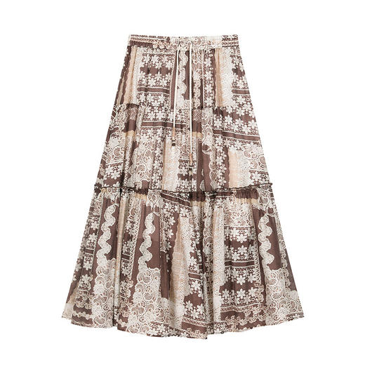 NEELLY纳俪商场同款春季新款波西米亚风休闲半身裙女百搭舒适长裙N26034E04504 商品图3