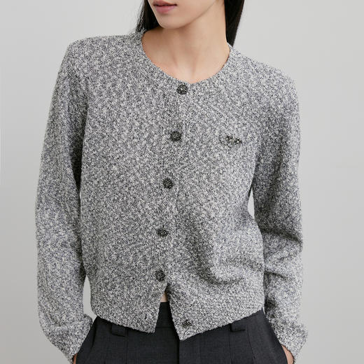 NEELLY纳俪商场同款春季新款小香短款针织开衫女肌理感百搭上衣N26011A01001 商品图2