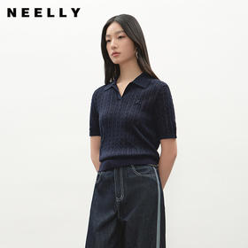 NEELLY纳俪商场同款夏新款经典简约POLO领针织短袖女宽松舒适上衣N26044A04403