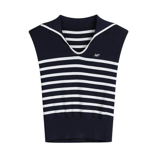 NEELLY纳俪商场同款夏季新款时尚条纹针织上衣女无袖设计感针织衫N26044A04402 商品图3