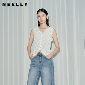 NEELLY纳俪商场同款夏季新款高弹泡泡针织蕾丝背心女气质舒适上衣N26054R04423