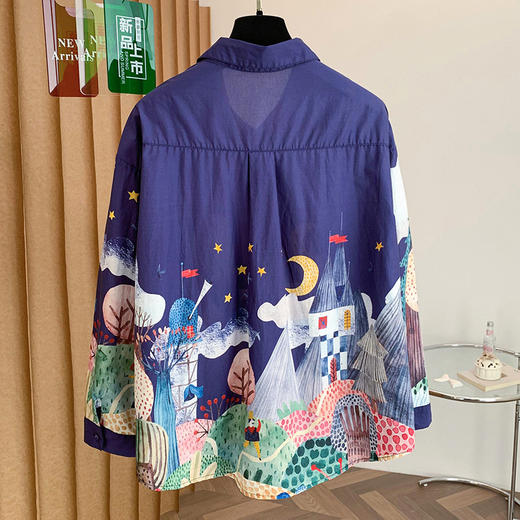 百媚生 翻领单排扣宽松长袖衬衫女C072-6597 商品图2