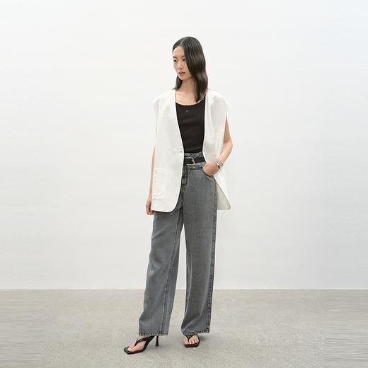 NEELLY纳俪商场同款夏季新款时尚高腰直筒牛仔裤女复古烟灰阔腿裤N26044H04565 商品图2
