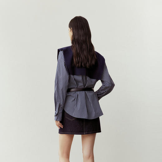 NEELLY纳俪商场同款春季新款时尚休闲格纹披肩衬衫女通勤复古外套N26023B01081 商品图1