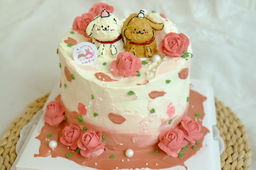 线条小狗情侣手绘蛋糕 商品图1