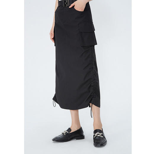 NEELLY纳俪商场同款夏新款美式复古工装半裙女抽绳褶皱后开叉腰裙N26044E04583 商品图1