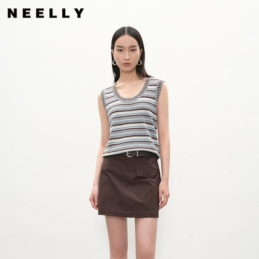NEELLY纳俪商场同款夏季新款复古条纹撞色针织衫女显瘦百搭背心N26054A04611 商品图0