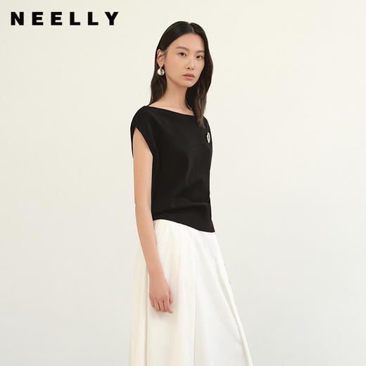 NEELLY纳俪商场同款夏新款设计感一字领针织衫女斜肩两穿显瘦上衣N26044A04509 商品图0