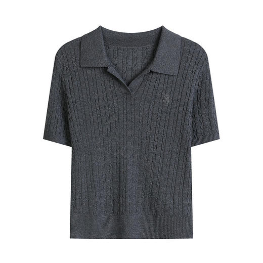 NEELLY纳俪商场同款夏新款经典简约POLO领针织短袖女宽松舒适上衣N26044A04403 商品图3