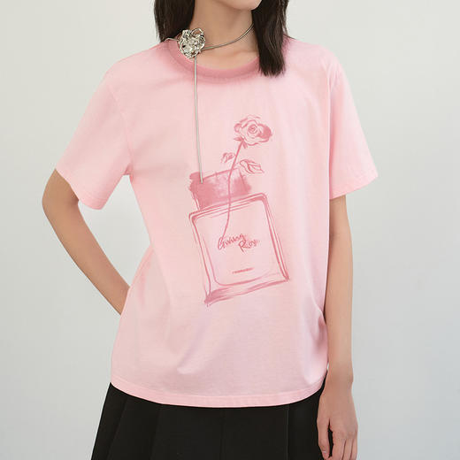 NEELLY纳俪商场同款夏季新款圆领印花短袖T恤女减龄透气感上衣N26044T04550 商品图2