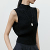 NEELLY纳俪商场同款春新款休闲黑色半高领坑条背心女修身针织上衣N26031A01100 商品缩略图2