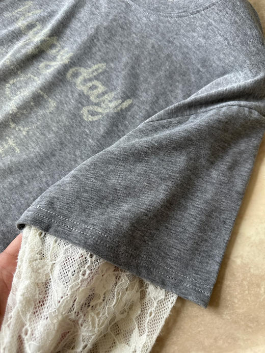 韩国东大门KT猫蕾丝拼接卡通印花假两件T恤 商品图8