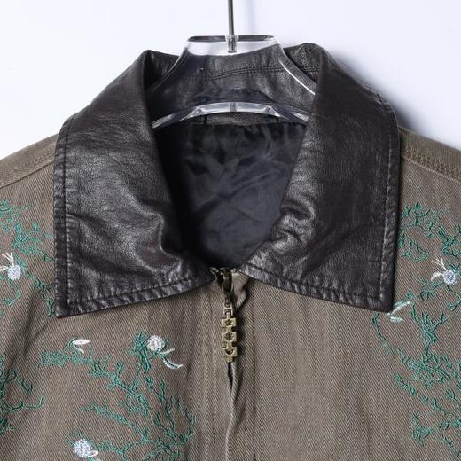 SDSA男装2026新款潮牌复古刺绣夹克植物刺绣皮质领上衣 商品图1