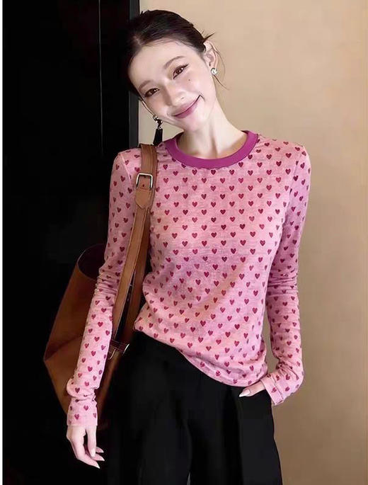 植绒爱心合体针织长袖T恤 商品图0