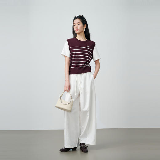 NEELLY纳俪商场同款春新款休闲假两件针织短袖女简约撞色随性上衣N26024A04408 商品图3