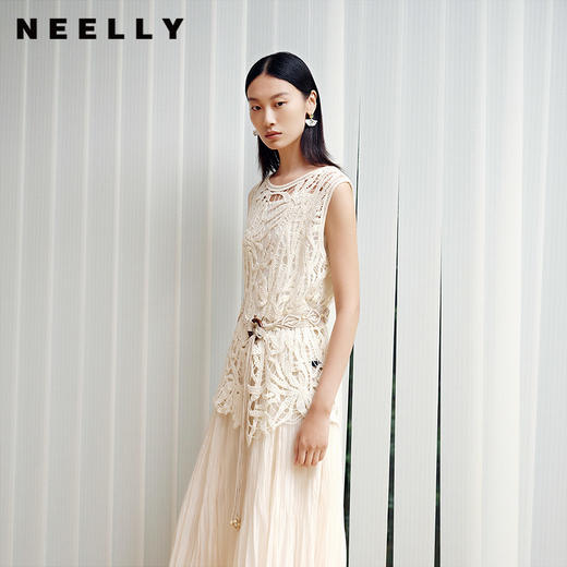 NEELLY纳俪商场同款春季新款时尚镂空针织背心女休闲个性上衣N26034R04507 商品图0