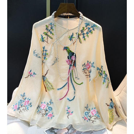 丁摩 复古新中式圆领绣花衬衫女春夏季新款国风休闲上衣潮长袖6ZF-6318 商品图0