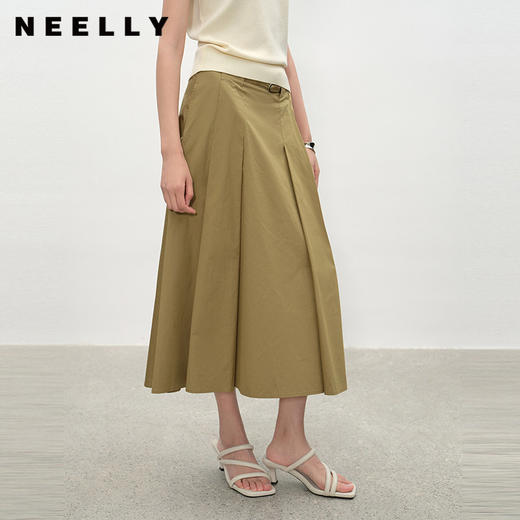 NEELLY纳俪商场同款夏季新款白色高腰气质半身裙女大裙摆A字长裙N26044E04526 商品图0