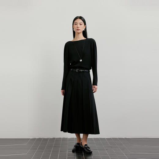 NEELLY纳俪商场同款春新款时尚优雅百褶半身裙女收腰显瘦A字长裙N26011E01018 商品图2