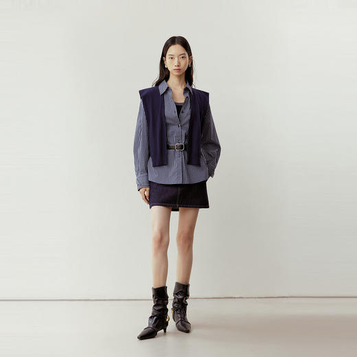 NEELLY纳俪商场同款春季新款复古高腰牛仔短裙女美式休闲A字半裙N26023E01089 商品图2