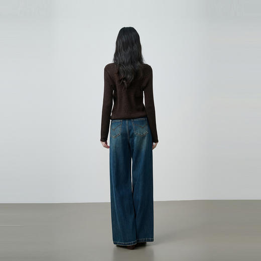 NEELLY纳俪商场同款春季新款复古阔腿水洗牛仔裤女休闲高腰长裤N26024H05506 商品图1