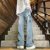 F030184高品质重工水洗刺绣涂鸦美式复古洗旧直筒牛仔裤 商品缩略图7