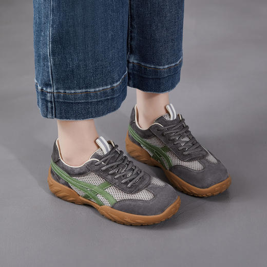 雀说 复古德训鞋女透气网面拼色阿甘鞋系带休闲运动单鞋ZM269067 商品图2
