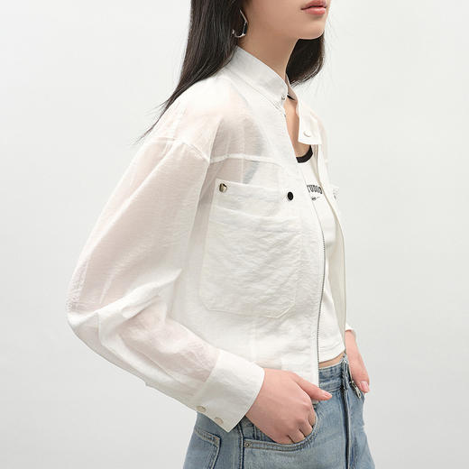 NEELLY纳俪商场同款春季新款浅色简约立领夹克女休闲随性短外套N26034C04518 商品图2